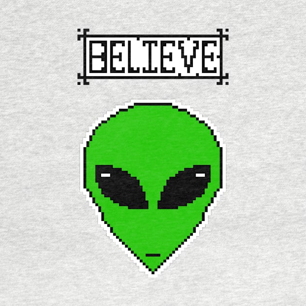 Pixel Little Green Men Believe by MacSquiddles